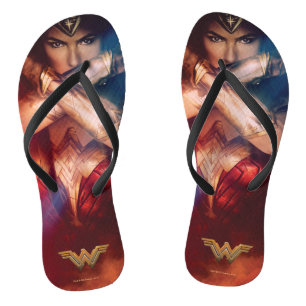 Wonder Woman Blocking With Bracelets Flip Flops