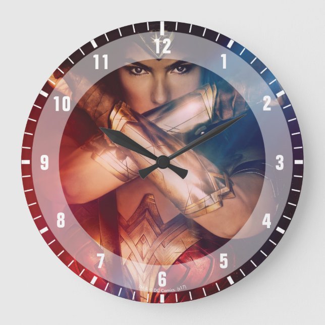 Wonder Woman Blocking With Bracelets Large Clock (Front)