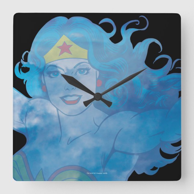 Wonder Woman Blue Sky Silhouette Square Wall Clock (Front)