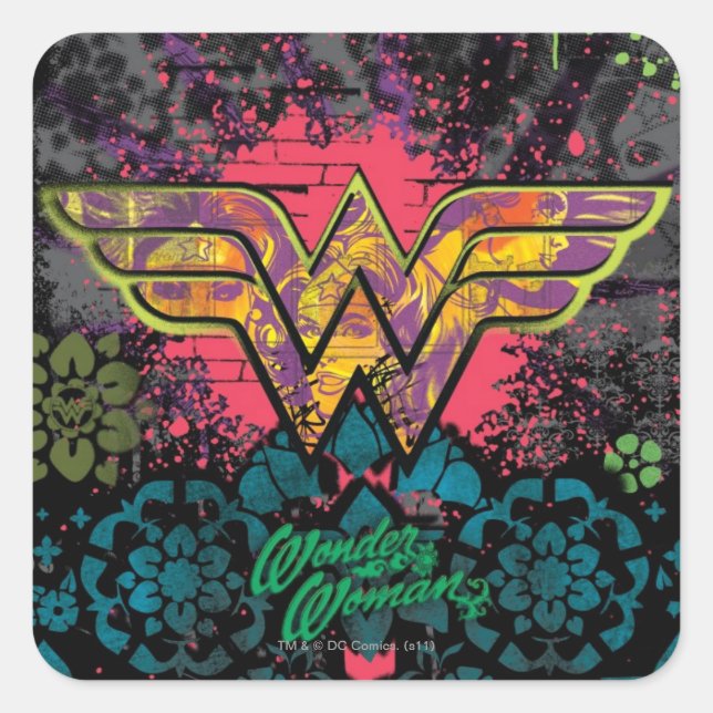 Wonder Woman Brick Wall Collage Square Sticker (Front)