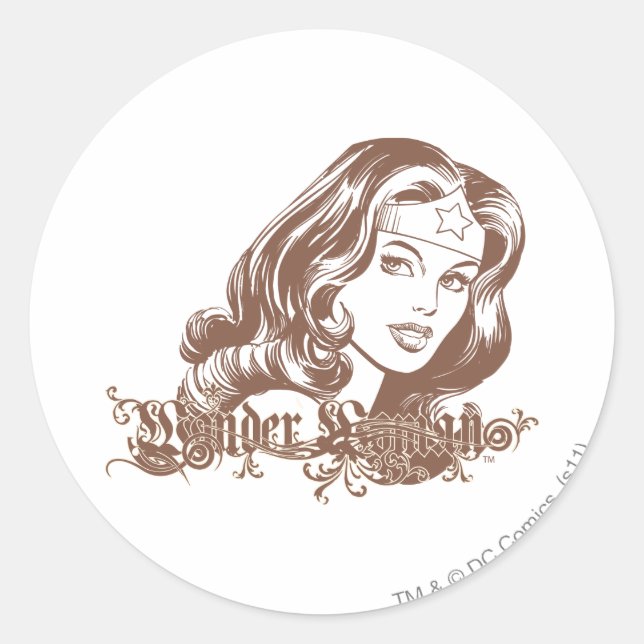 Wonder Woman Brown Classic Round Sticker (Front)