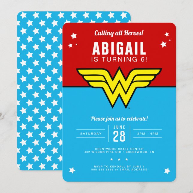 Wonder Woman - Classic Logo Stars Birthday Invitation (Front/Back)