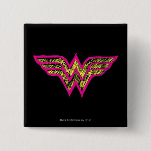 Wonder Woman Colourful Pink and Yellow Logo 2 Inch Square Button