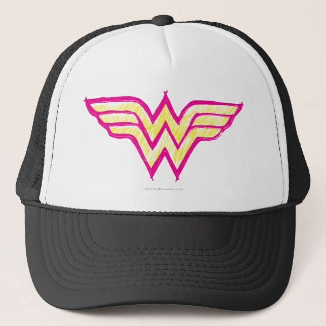 Wonder Woman Colourful Pink and Yellow Logo Trucker Hat (Front)