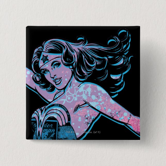 Wonder Woman Colourful Pose 2 Inch Square Button (Front)
