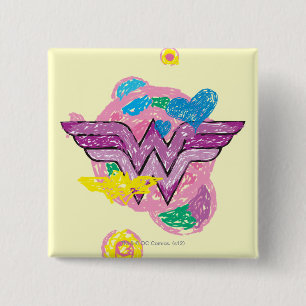 Wonder Woman Colourful Scribbles 2 Inch Square Button