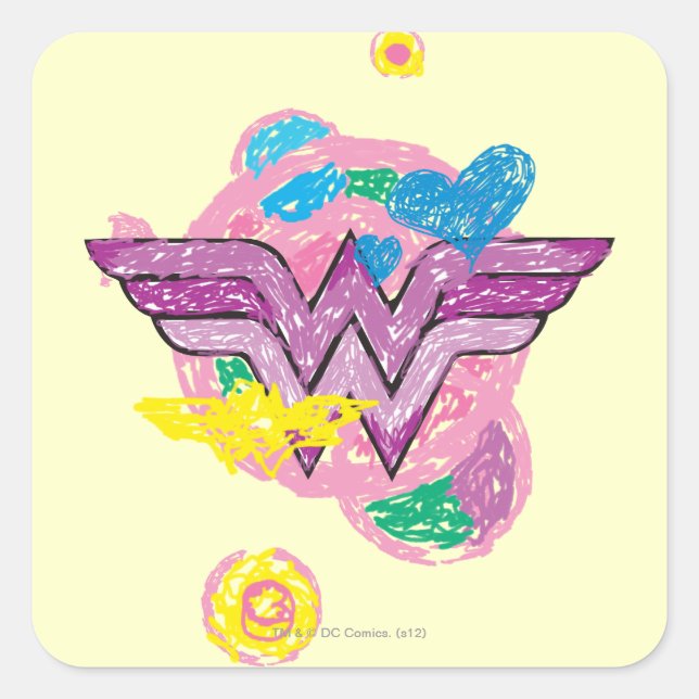 Wonder Woman Colourful Scribbles Square Sticker (Front)