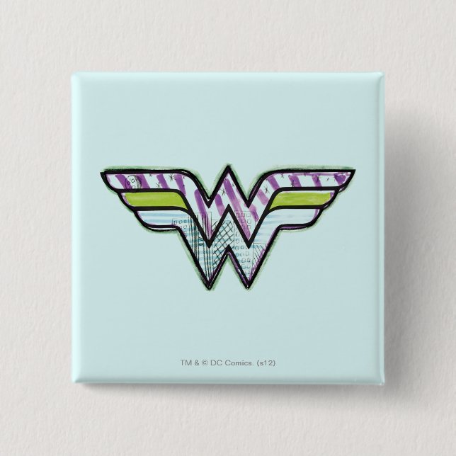 Wonder Woman Colourful Sketch Logo 2 Inch Square Button (Front)