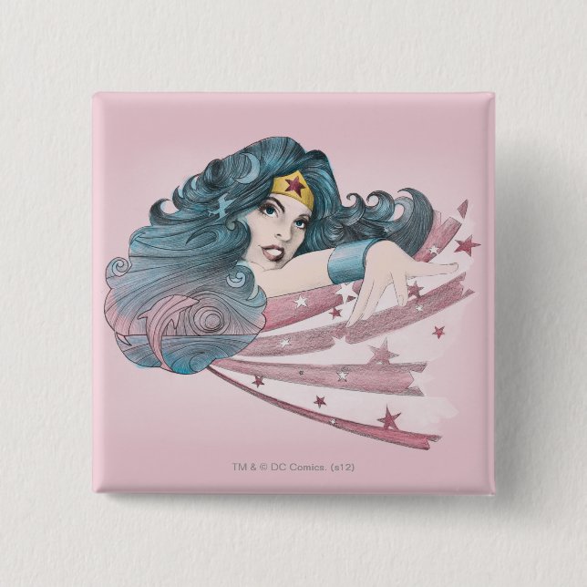 Wonder Woman Dolphin and Stripes 2 Inch Square Button (Front)