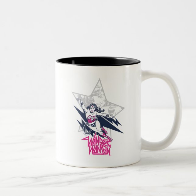 Wonder Woman Glam Rock Flying Character Graphic Two-Tone Coffee Mug (Right)