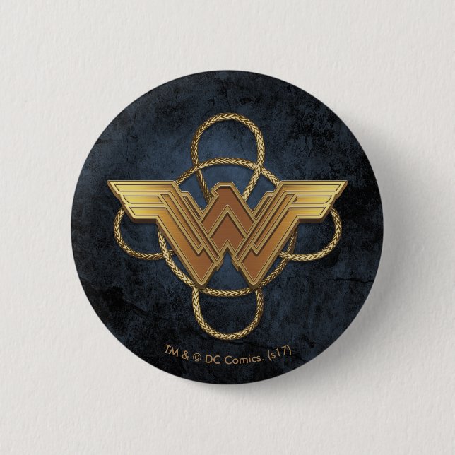 Wonder Woman Gold Symbol Over Lasso 2 Inch Round Button (Front)