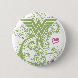 Wonder Woman Green Swirls Logo 2 Inch Round Button