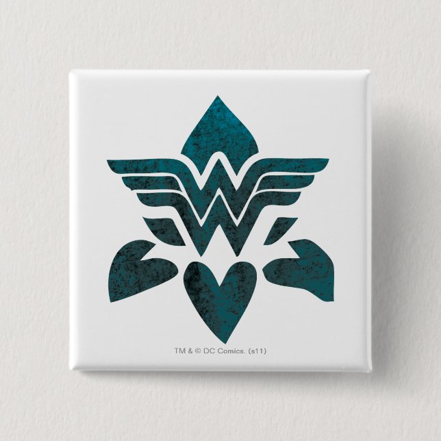Wonder Woman Grunge Logo 2 Inch Square Button (Front)