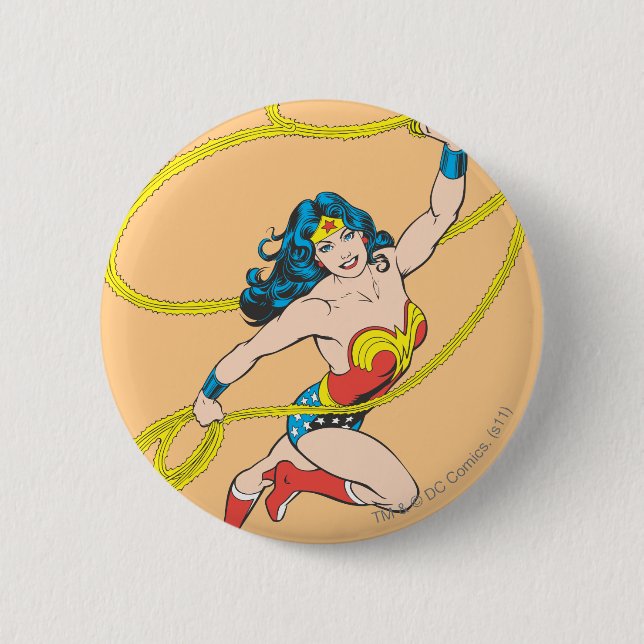 Wonder Woman Holds Lasso 3 2 Inch Round Button (Front)