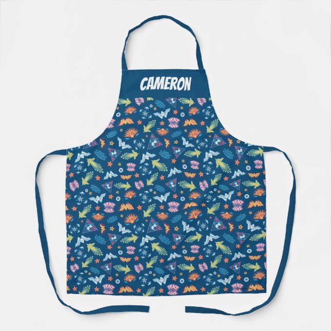 Wonder Woman Icons & Phrases Pattern | Monogram Apron (Front)