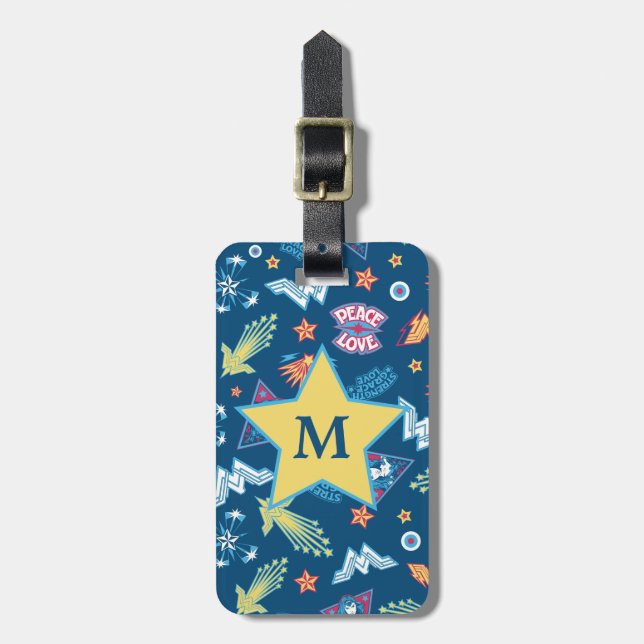 Wonder Woman Icons & Phrases Pattern | Monogram Luggage Tag (Front Vertical)