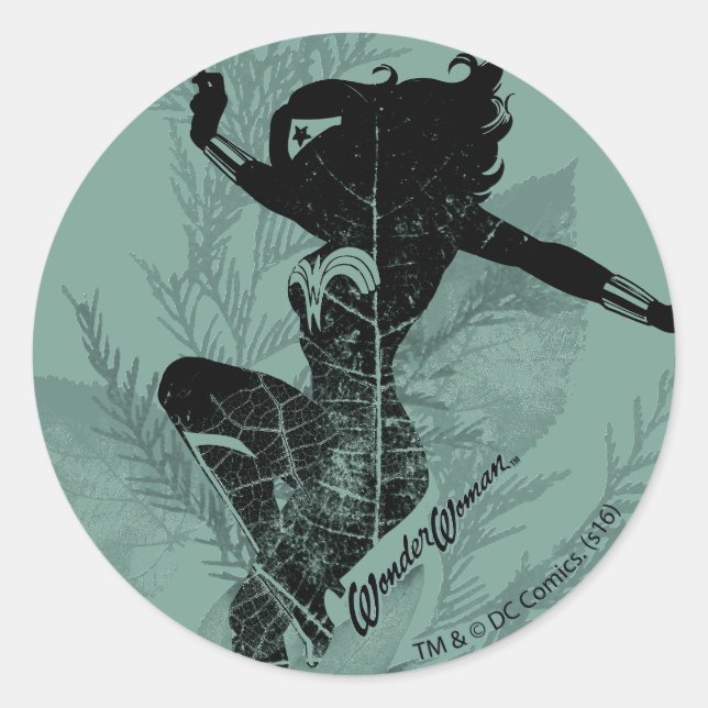 Wonder Woman Landing Foliage Graphic Classic Round Sticker (Front)