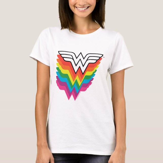 Wonder Woman Layered Rainbow Logo T-Shirt (Front)