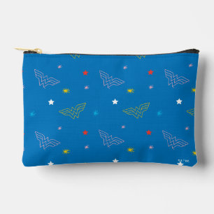 Wonder Woman Logo and Stars Blue Pattern Accessory Pouch