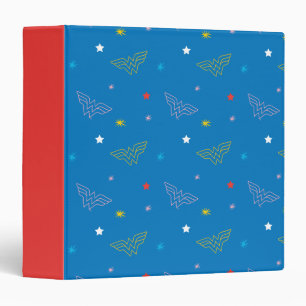 Wonder Woman Logo and Stars Blue Pattern Binder