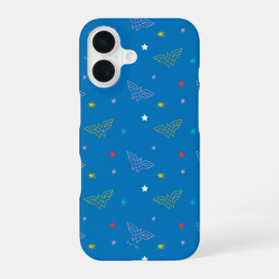 Wonder Woman Logo and Stars Blue Pattern iPhone 16 Case