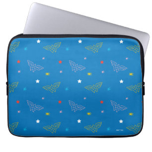 Wonder Woman Logo and Stars Blue Pattern Laptop Sleeve