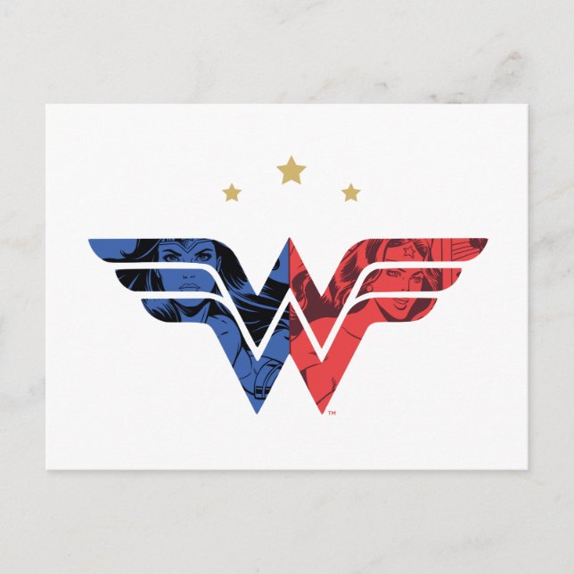Wonder Woman Modern & Retro Comic Overlay Logo Invitation Postcard (Front)