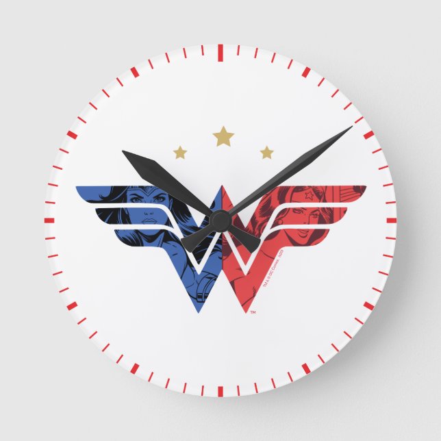 Wonder Woman Modern & Retro Comic Overlay Logo Round Clock (Front)