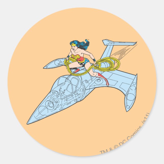 Wonder Woman on Spaceship Classic Round Sticker (Front)