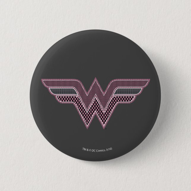 Wonder Woman Pink and Black Checker Mesh Logo 2 Inch Round Button (Front)
