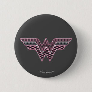 Wonder Woman Pink and Black Checker Mesh Logo 2 Inch Round Button
