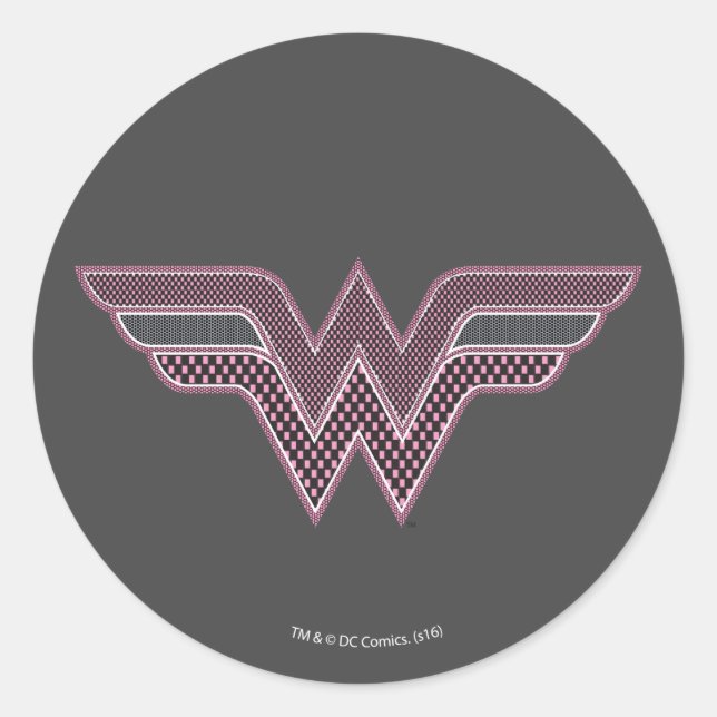 Wonder Woman Pink and Black Chequered Mesh Logo Classic Round Sticker (Front)
