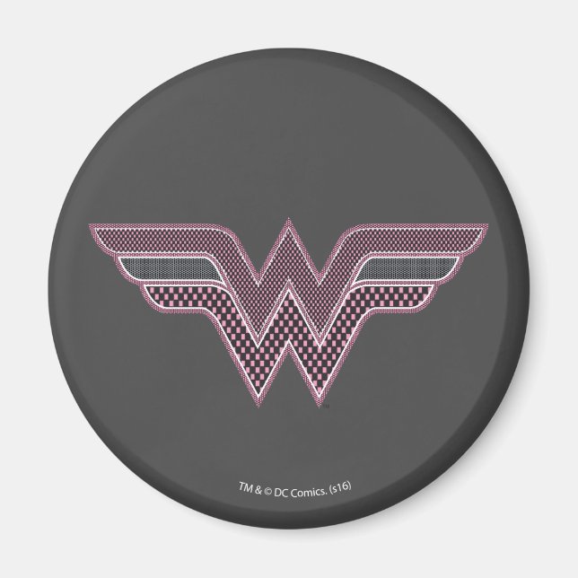 Wonder Woman Pink and Black Chequered Mesh Logo Magnet (Front)