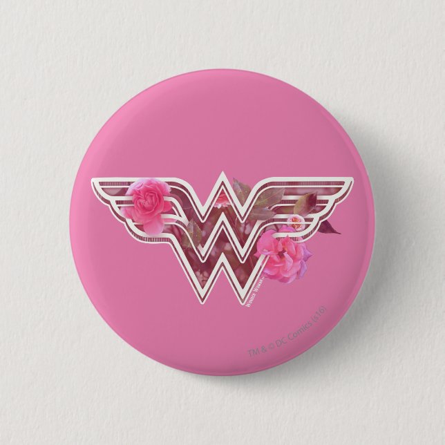 Wonder Woman Pink Camellia Flowers Logo 2 Inch Round Button (Front)