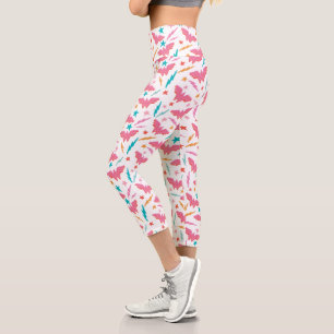 Wonder Woman Pink Logo and Lightning Pattern Capri Leggings