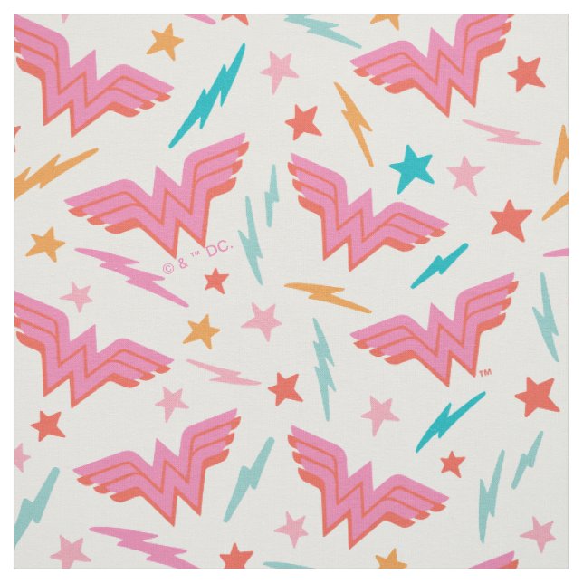 Wonder Woman Pink Logo and Lightning Pattern Fabric (Swatch)