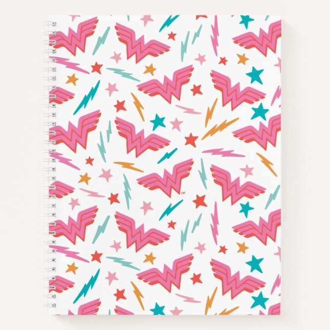 Wonder Woman Pink Logo and Lightning Pattern Notebook (Front)