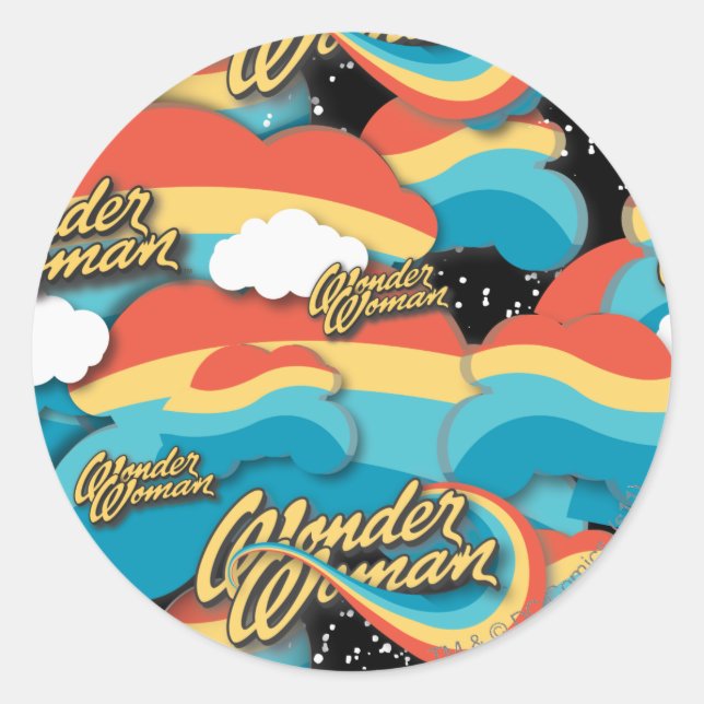 Wonder Woman Rainbow Clouds Pattern Classic Round Sticker (Front)
