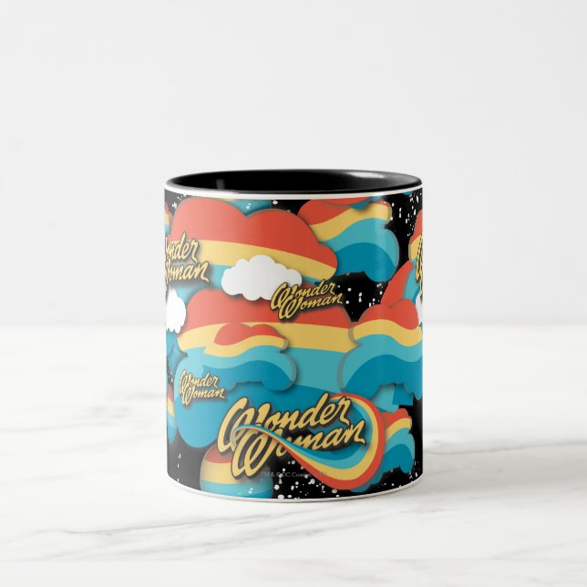 Wonder Woman Rainbow Clouds Pattern Two-Tone Coffee Mug (Center)