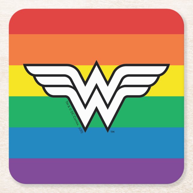 Wonder Woman Rainbow Logo Square Paper Coaster (Front)