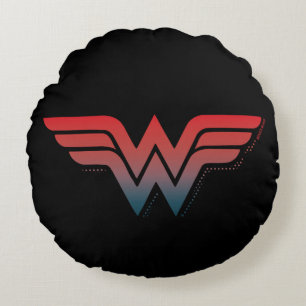 Wonder Woman Red Blue Gradient Logo Round Pillow