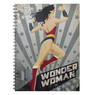 Wonder Woman Retro City Sunburst and Stars Notebook