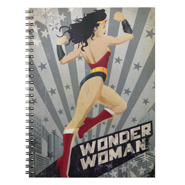 Wonder Woman Retro City Sunburst and Stars Notebook (Front)