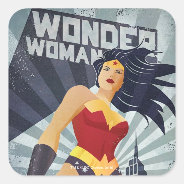 Wonder Woman Retro City Sunburst Square Sticker (Front)
