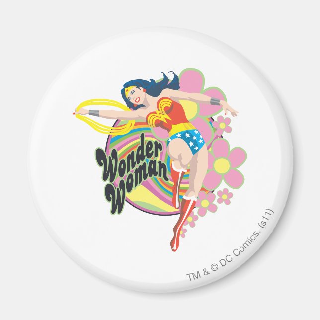 Wonder Woman Retro Flowers Magnet (Front)