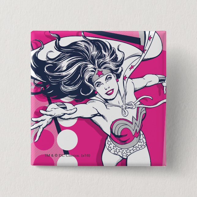 Wonder Woman Retro Glam Character Art 2 Inch Square Button (Front)