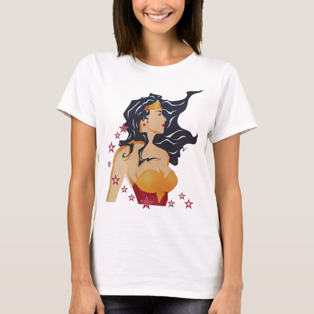Wonder Woman Retro Profile Sunburst T-Shirt (Front)