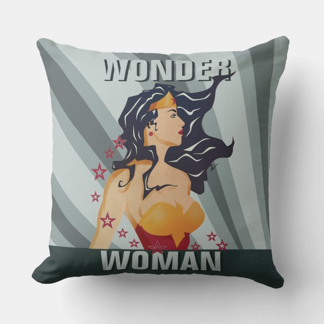 Wonder Woman Retro Profile Sunburst Throw Pillow (Front)