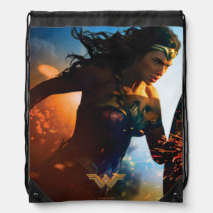 Wonder Woman Running on Battlefield Drawstring Bag