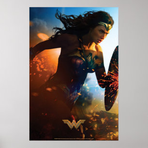 Wonder Woman Running on Battlefield Poster